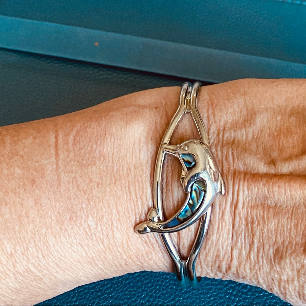 Silver Dolphin Bracelet with Abalone Inlay